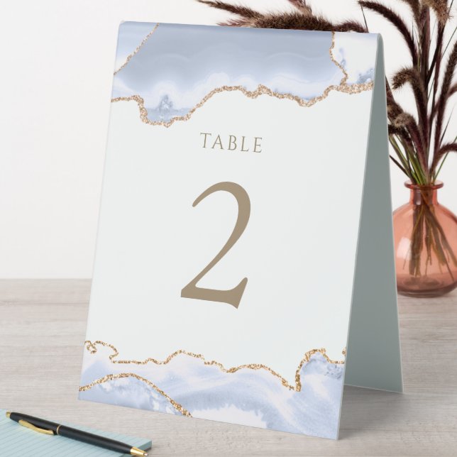 Plaque De Table panneau de numéro de table en agate bleu pastel (En SItu (Tableau))