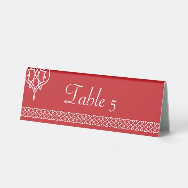 Plaque De Table Panneau de table Cœur Tissé Celtique Cerise (Recto)