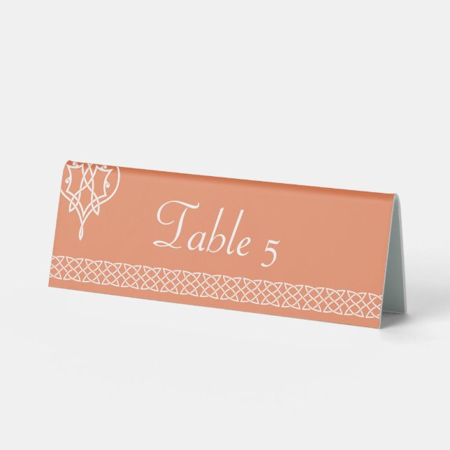 Plaque De Table Panneau de table Cœurs Tissés Celtiques en Corail (Recto)