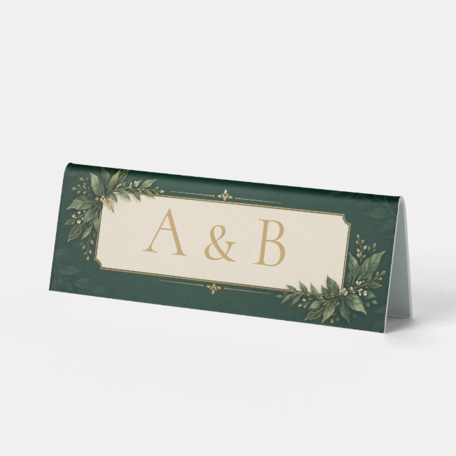 Plaque De Table Panneau de table de mariage vert forêt or (Recto)