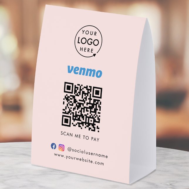 Plaque De Table Panneau de table de paiement Venmo | Scannez le co (Interactive "scan to pay” QR code cash wrap table signage for collecting digital payment by Venmo.)