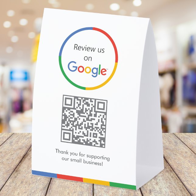 Plaque De Table Panneau de table Google Reviews | Présentoir de co (Gain Google reviews & grow your business with this editable rating request tabletop paper sign.)