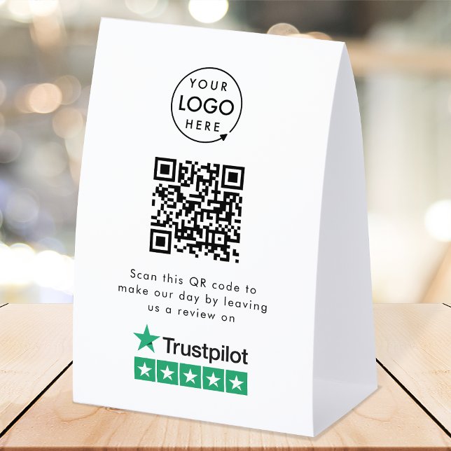 Plaque De Table Panneau de table Trustpilot Reviews | Présentoir Q (Gain Trustpilot reviews & grow your business with this rating request editable tabletop sign.)