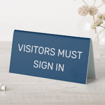 Panneau de tente bleu pour la signature des visite