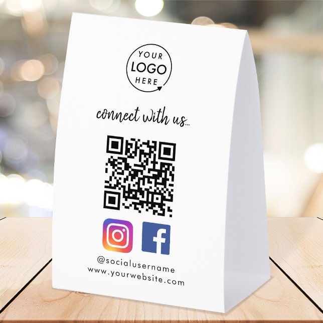 Plaque De Table Panneau de tente de table des médias sociaux | Ins (Connect with us QR code tabletop signage to promote your social media - Instagram, Facebook & more!)