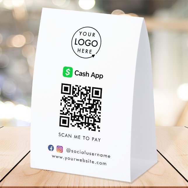 Plaque De Table Panneau de tente de table en papier CashApp | Paie (Interactive "scan to pay” QR code cash wrap table signage for collecting digital payment by CashApp.)