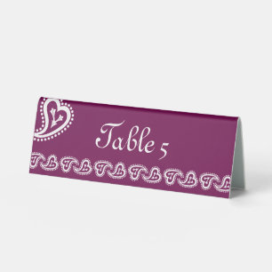Plaque De Table Panneau de tente Sweet Paisley Hearts in Wine Tabl