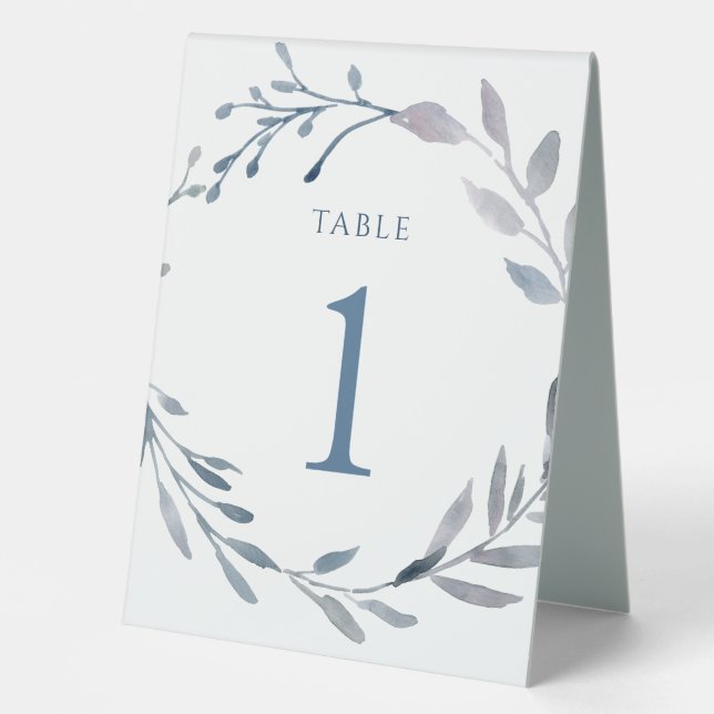 Plaque De Table panneau numéro un de table à aquarelle bleu poussi (Recto)