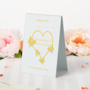 Plaque De Table Papillon jaune Mariage de conception cardiaque