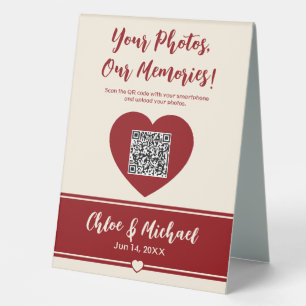 Plaque De Table Partage de photos Mariage Heart Blooms Code QR