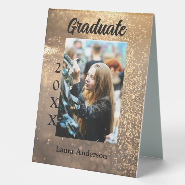 Plaque De Table Parties scintillant d'or photo graduation ajouter  (Recto)