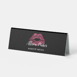 Plaque De Table Parties scintillant rouge Logo Kiss Nom MAKEUP ART