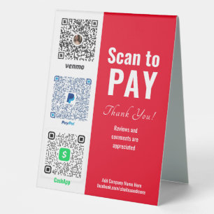 Plaque De Table Payer ici QR Venmo PayPal Table Tente Signal
