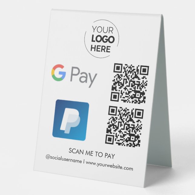 Plaque De Table Paypal Google Pay Code QR Paiement | Analyser pour (Recto)