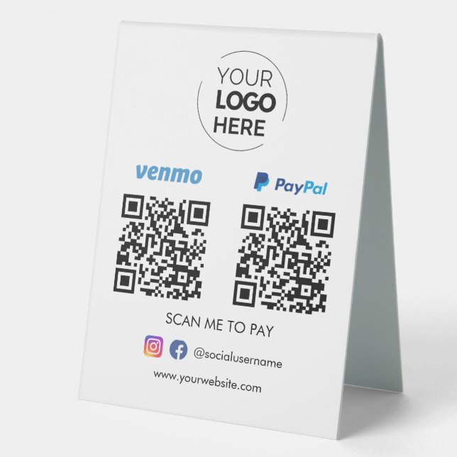 Plaque De Table Paypal Venmo QR Code paiement | Analyser pour paye (Recto)