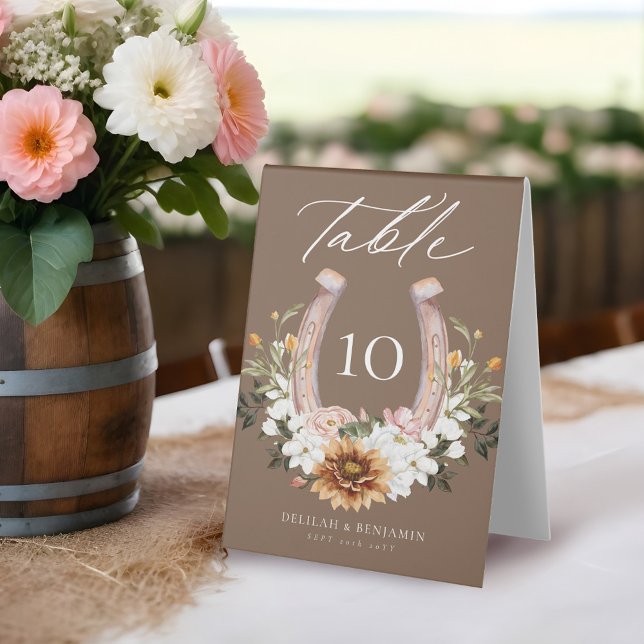 Plaque De Table Pays Western Horseshoe Aquarelle Floral Crest (Country Western Horseshoe Watercolor Floral Crest Table Tent Sign)