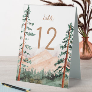 Plaque De Table Paysage de montagne rustique Pins Arbres Fog Meado