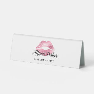 Plaque De Table Peintre de maquillage blanc rose Kiss Lips