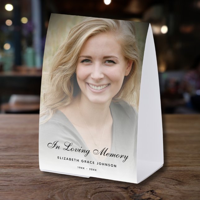 Plaque De Table Personalized Modern Celebration of Life Funeral (Photo Memorial Table Tent)