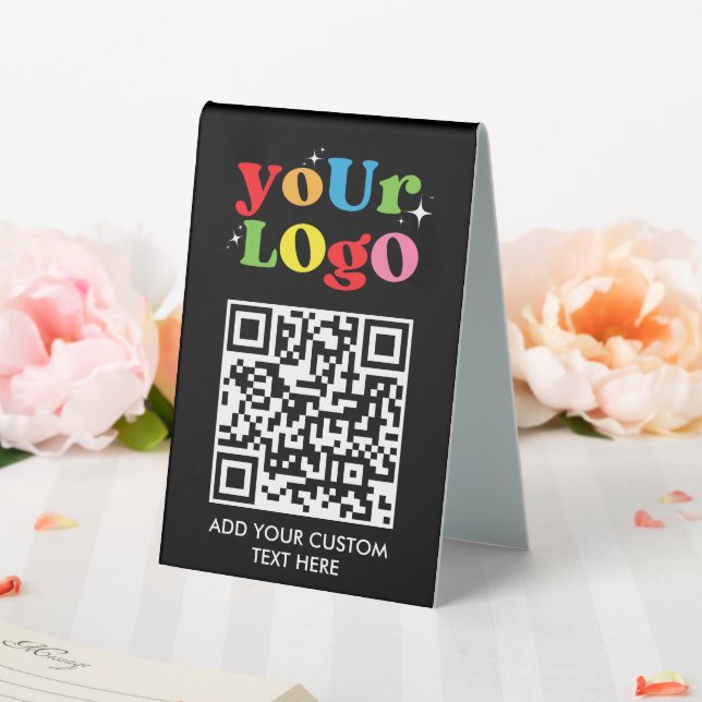Plaque De Table Personalized QR Code Text & Logo (In SItu (Mariage))