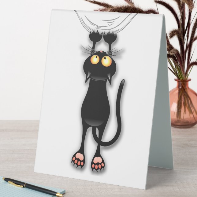 Plaque De Table Personnage de chat drôle grattant le tissu (En SItu (Tableau))