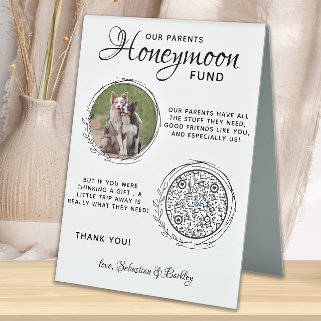 Plaque De Table Pet Wedding Dog Photo Cash Honeymoon Fund QR Code (Créateur téléchargé)
