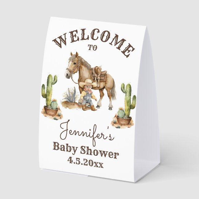 Plaque De Table petit garçon cowboy bébé shower bienvenue mignon (Recto)