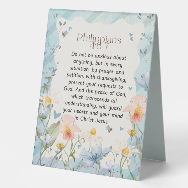 Plaque De Table Philippiens 4:6-7 Bible chrétienne Verse Aquarelle (Recto)