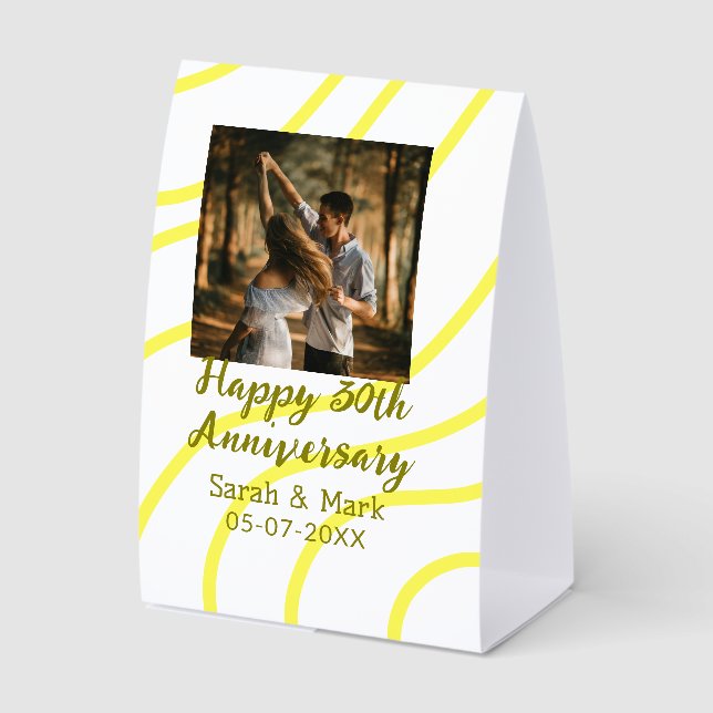 Plaque De Table Photo jaune doré 30e anniversaire de mariage nom  (Recto)