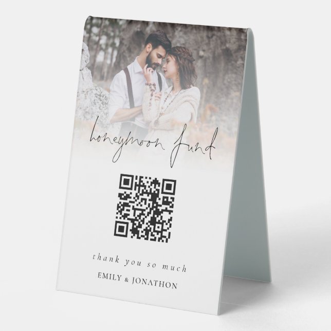 Plaque De Table Photo Overlay Qr Code Honeymoon Fund Mariage (Verso)