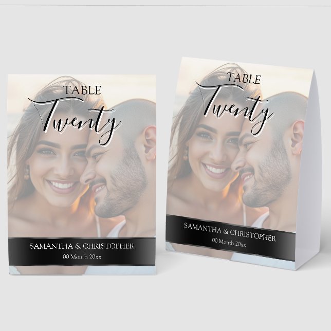 Plaque De Table Photo Wedding Table Number with Black band (Recto/Verso)