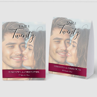 Plaque De Table Photo Wedding Table Number with Burgundy Maroon