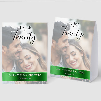 Plaque De Table Photo Wedding Table Number with Green Band