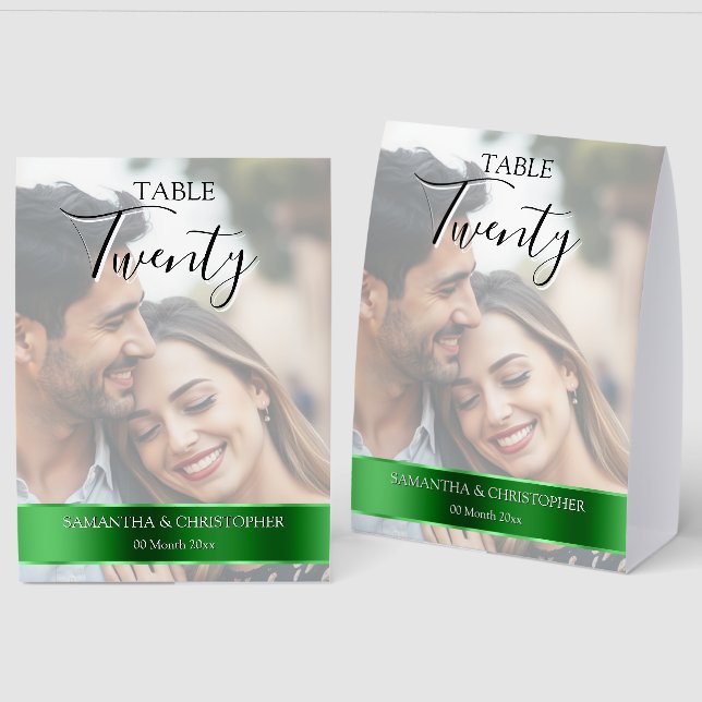 Plaque De Table Photo Wedding Table Number with Green Band  (Recto/Verso)