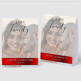 Plaque De Table Photo Wedding Table Number with Red Band