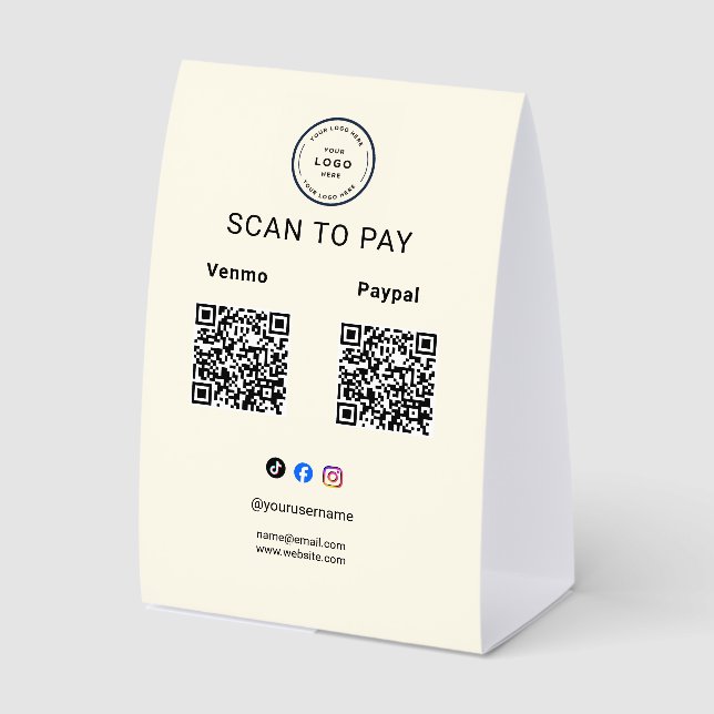 Plaque De Table Piedestal de code QR de logo d'entreprise Scan To  (Recto)