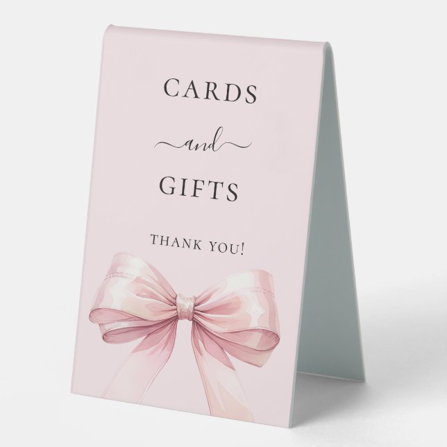 Plaque De Table Pink bow girl reception cards gifts sign (Recto)