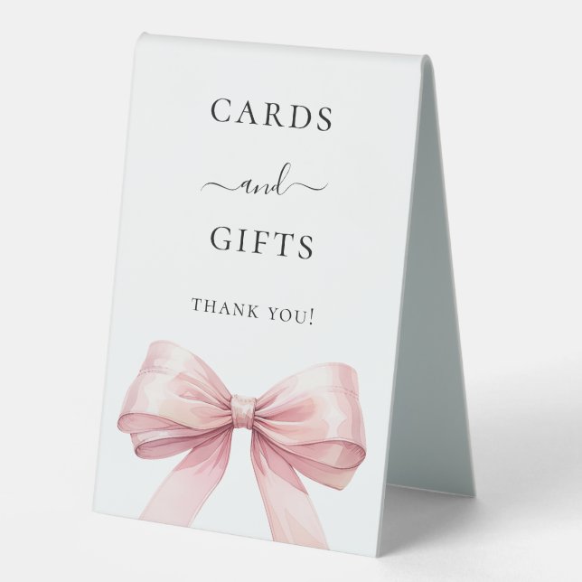 Plaque De Table Pink bow party cards gifts sign (Recto)