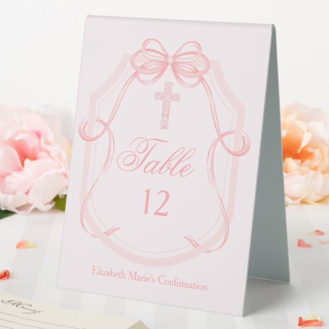 Plaque De Table Pink Christian Cross Confirmation Table Number (In SItu (Mariage))