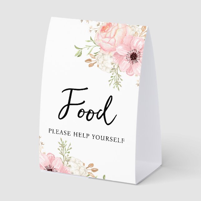 Plaque De Table Pink Floral Food Baby Shower (Recto)