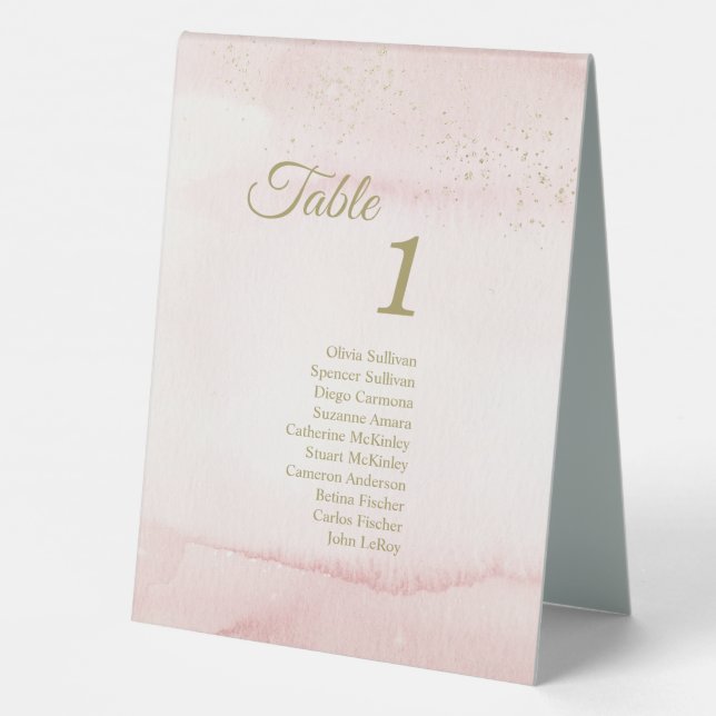Plaque De Table Pink Watercolor Gold Type Table Tente Sign Invités (Verso)