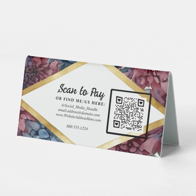 Plaque De Table Pivoine Code QR Scan Pour Payer Panneau du Marché  (Recto)