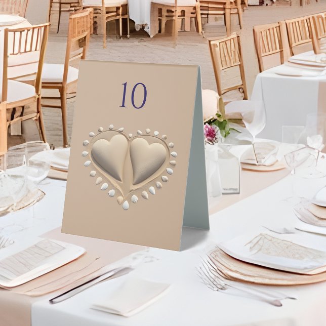 Plaque De Table Plage Mariage Coeurs de sable- (Beach Wedding Sand Hearts- Table Tent Sign)