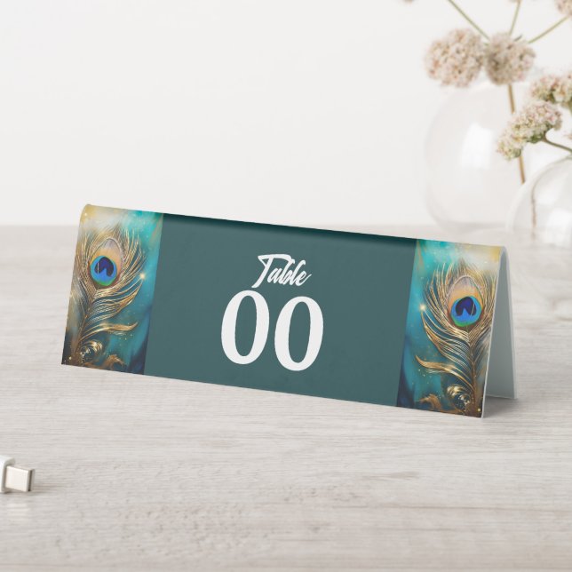 Plaque De Table Plume plume Peacock luxe marbré noir turquoise (En SItu (Tableau))