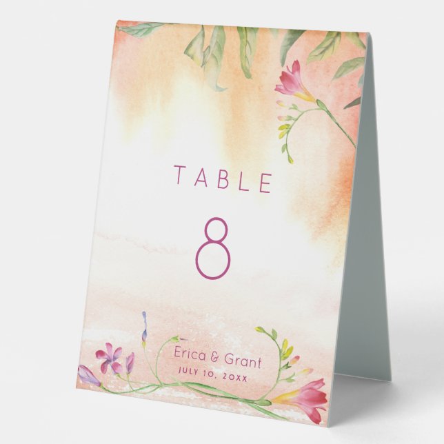Plaque De Table Pop rose Freesia Peach Mariage Table (Recto)