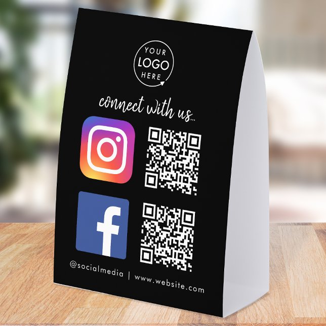 Plaque De Table Porte-étiquette de table pour les médias sociaux | (Connect with us QR code tabletop signs to promote your social media - Instagram, Facebook & more!)