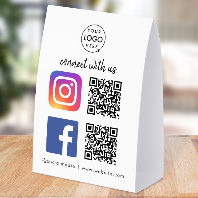 Plaque De Table Porte-menu de table pour les médias sociaux | Pann (Connect with us QR code tabletop signs to promote your social media - Instagram, Facebook & more!)