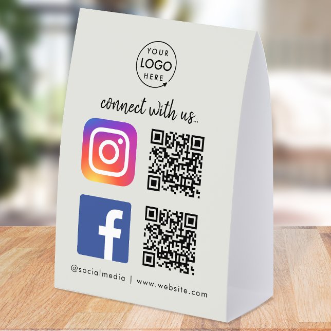 Plaque De Table Porte-menu de table pour médias sociaux | Panneau  (Connect with us QR code tabletop signs to promote your social media - Instagram, Facebook & more!)