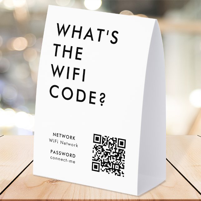 Plaque De Table Porte-nom de code WiFi | Panneau de réseau QR sur  (What's the WiFi Code? paper table tent signs with QR code to connect seamlessly to your Wi-Fi)