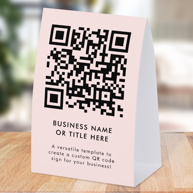 Plaque De Table Porte-nom de table avec QR Code | Panneau de signa (Professional editable sign template with interactive QR code for events & small business promotion.)